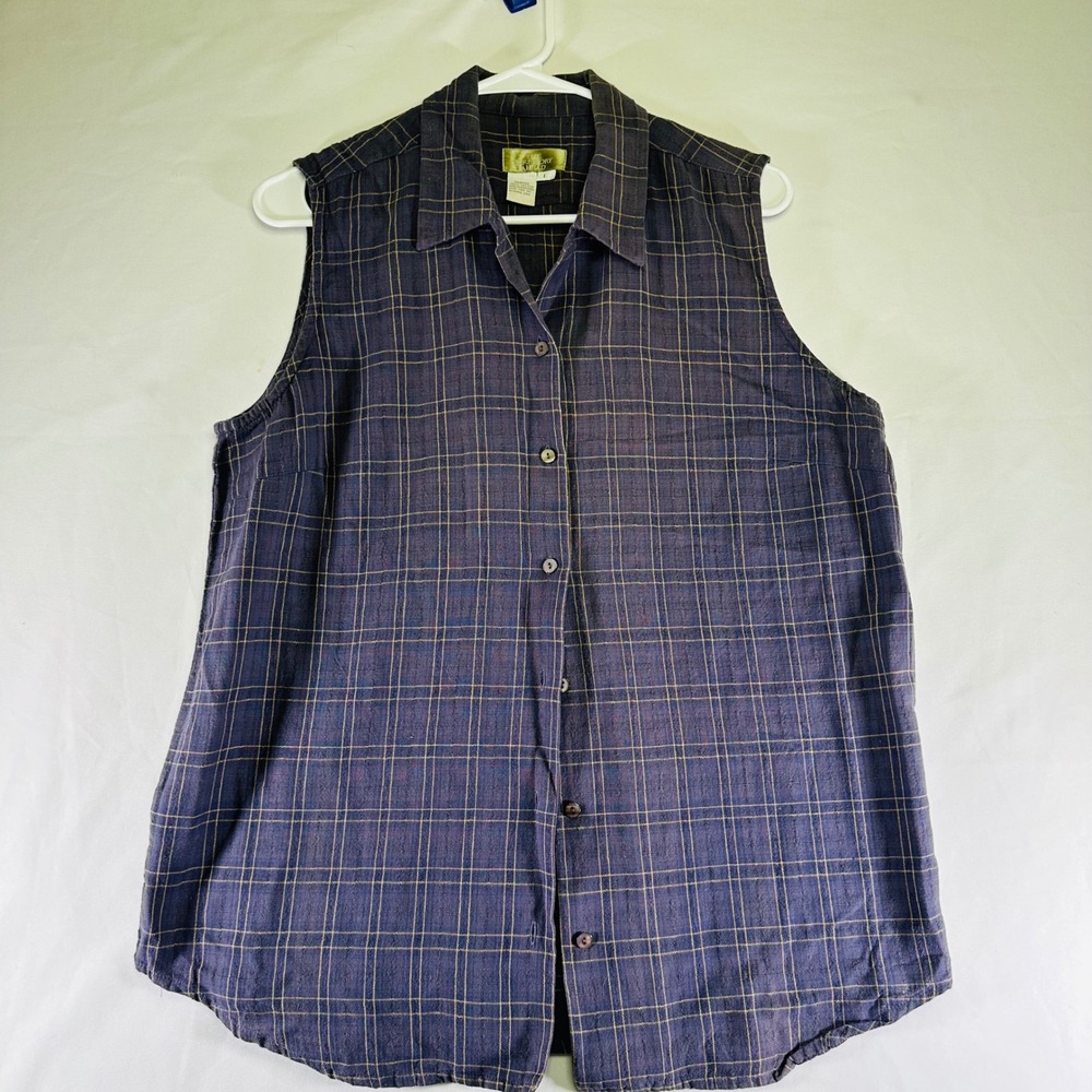 The Territory Ahead Sleeveless Vest Button Down Slate Blue‎ Plaid Mens Large